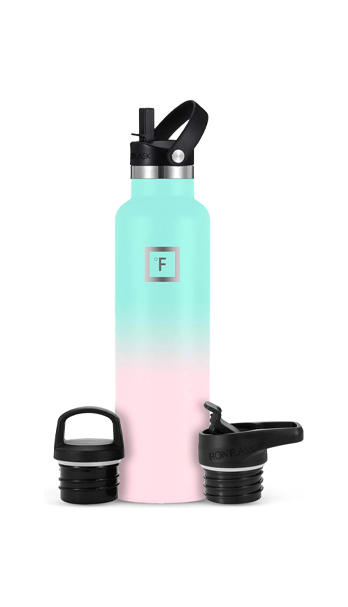 Botella de agua deportiva 3 tapas, acero inoxidable aislado al vacío